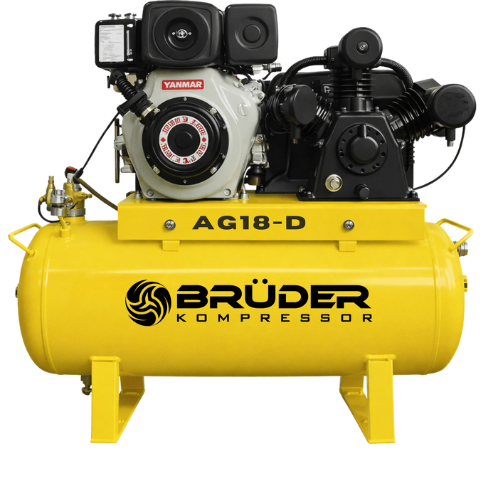 Brüder [AG18-D] 18cfm, 140PSI 4.8hp Yanmar driven Piston on 70L Tank with electric start