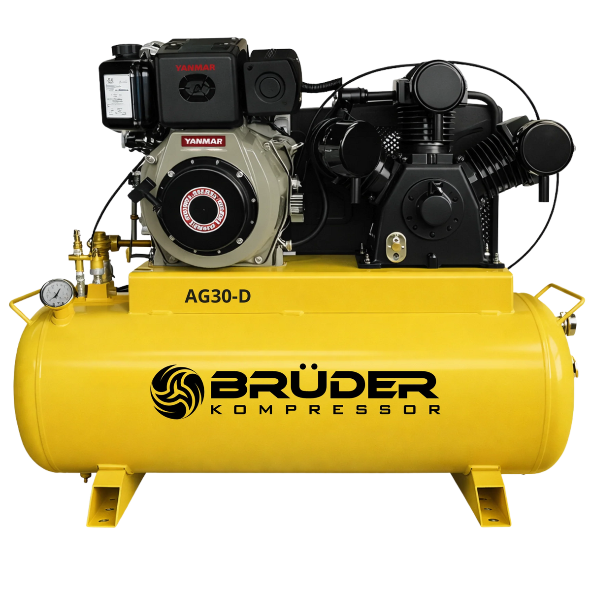 Brüder [AG30-D] 30cfm, 140PSI 7hp Yanmar Driven Piston on 100L tank with electric start