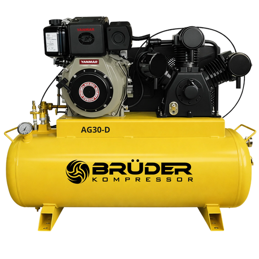 Brüder [AG30-D] 30cfm, 140PSI 7hp Yanmar Driven Piston on 100L tank with electric start