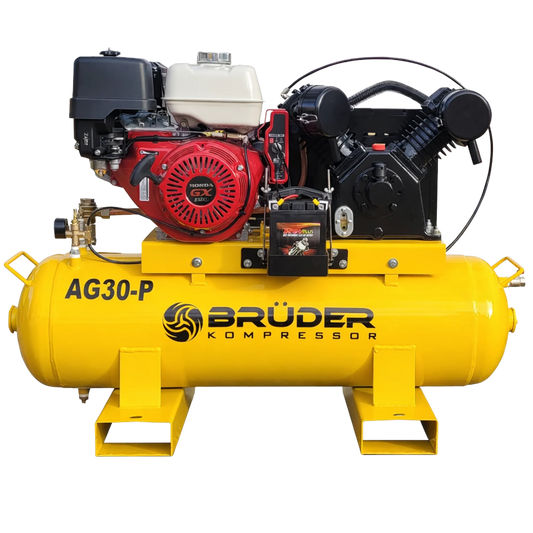 Brüder [AG30-P] 30cfm, 140PSI 9hp Honda Driven Piston on 100L tank with electric start