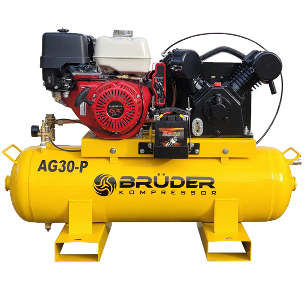 Brüder [AG30-P] 30cfm, 140PSI 9hp Honda Driven Piston on 100L tank with electric start