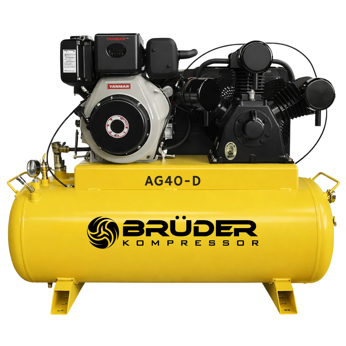 Brüder [AG40-D] 40cfm, 140PSI 10hp Yanmar Driven Piston on 180L (2 x 90L) tank with electric start