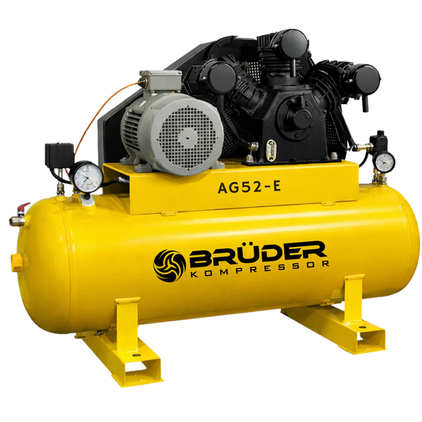 Brüder [AG52-E] 52cfm, 150PSI 3 Phase Electric driven Piston on 240L Tank STAT (37cfm FAD)