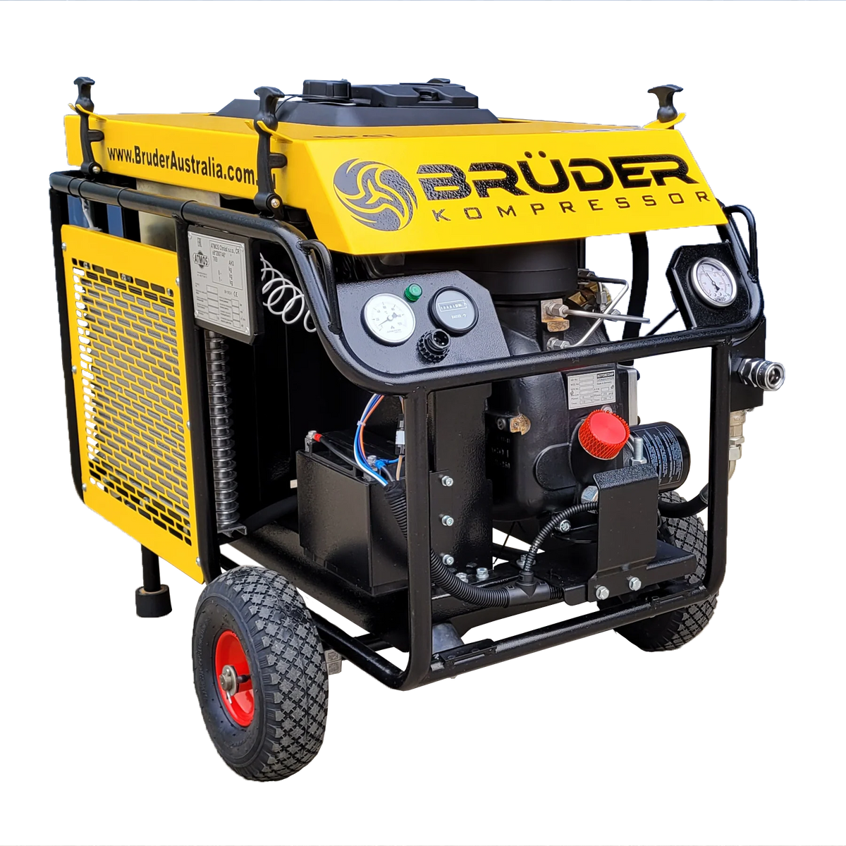 Brüder [SP750] 47cfm Rotary screw compressor, Petrol driven with wheeled transport frame