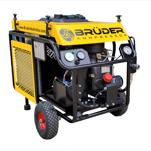 Brüder [SP750] 47cfm Rotary screw compressor, Petrol driven with wheeled transport frame