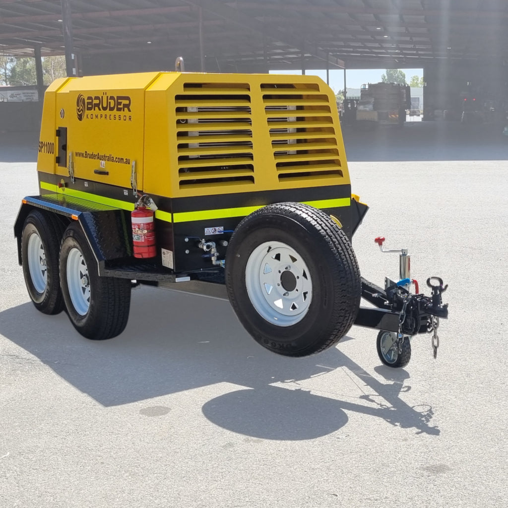 Brüder SP11000T heavy-duty trailer-mounted 388cfm diesel air compressor