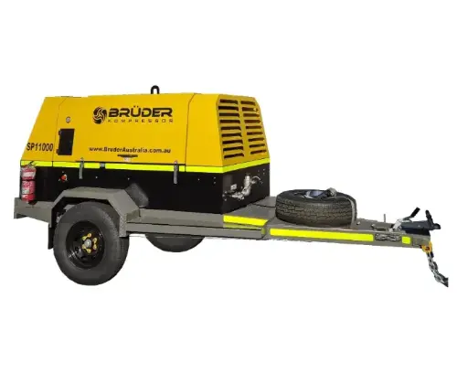 [K01010067] [SP11000T] 388cfm Rotary screw compressor, Diesel driven, Safety Spec, mounted on a heavy duty trailer.