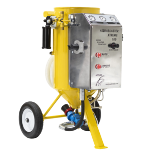 ABP10K AquaBlast 100L Dustless Blast Machine fitted with moisture/water separator, compact pneumatic remote control system and silencer and final abrasive control valve