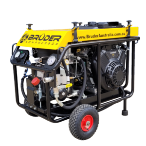[GP47] 47cfm Rotary screw compressor, Petrol driven with wheeled transport frame